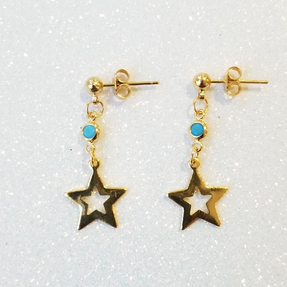 Star charm turquoise stone earrings - Picture 3 of 4